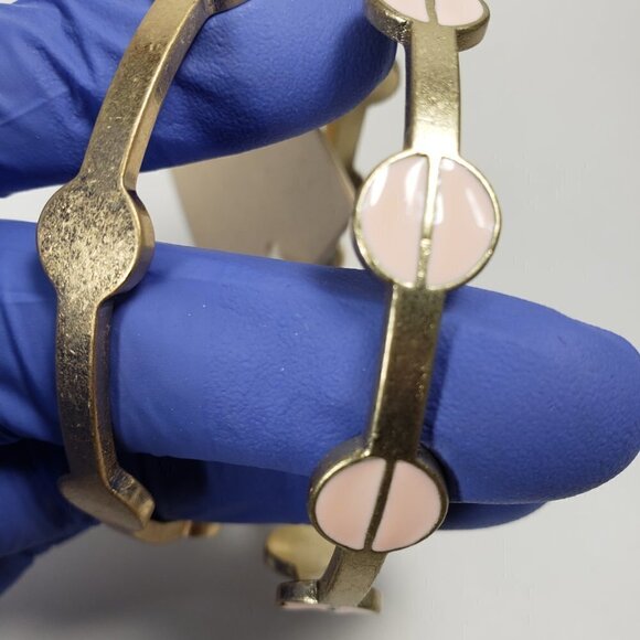 Set of 2 Polished Gold-Tone Pink Bangle Bracelets for Elegant and Chic Women - Picture 8 of 8